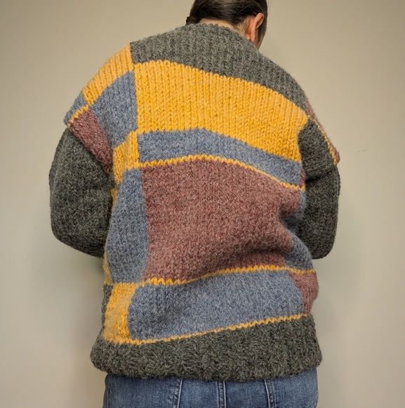 Cabincore M/L Patchwork Fisherman Style Knit Crewneck Size Medium/Large - Picture 5 of 17